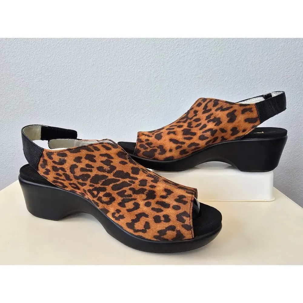Alegria Leopard Print Slingback Wedge Comfort Sandals Womens 9.5 Slip Resistant